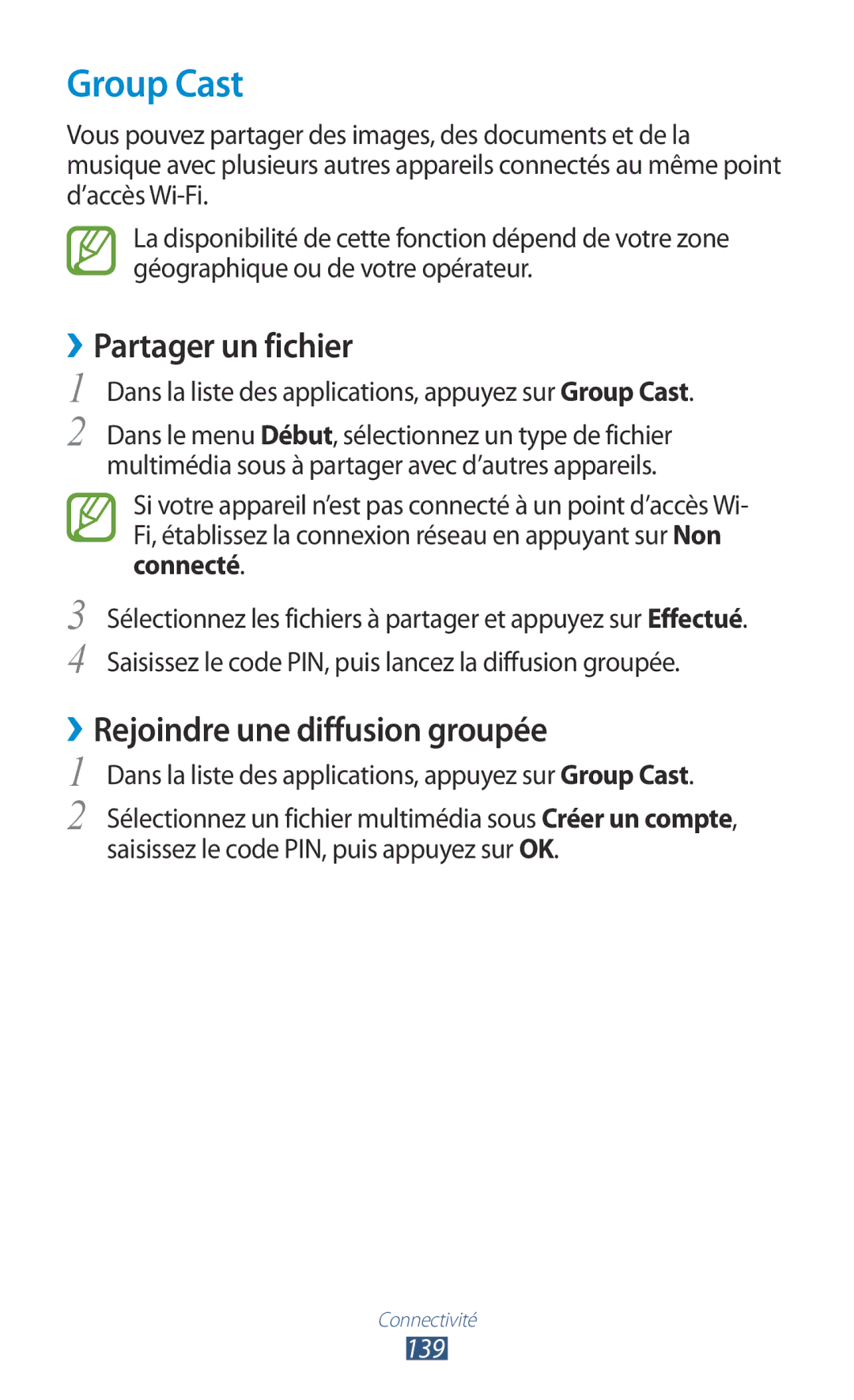 Samsung GT-N8000ZWAGBL, GT-N8000ZWAMTL, GT-N8000EAABGL, GT-N8000ZWABGL Group Cast, ››Rejoindre une diffusion groupée, 139 