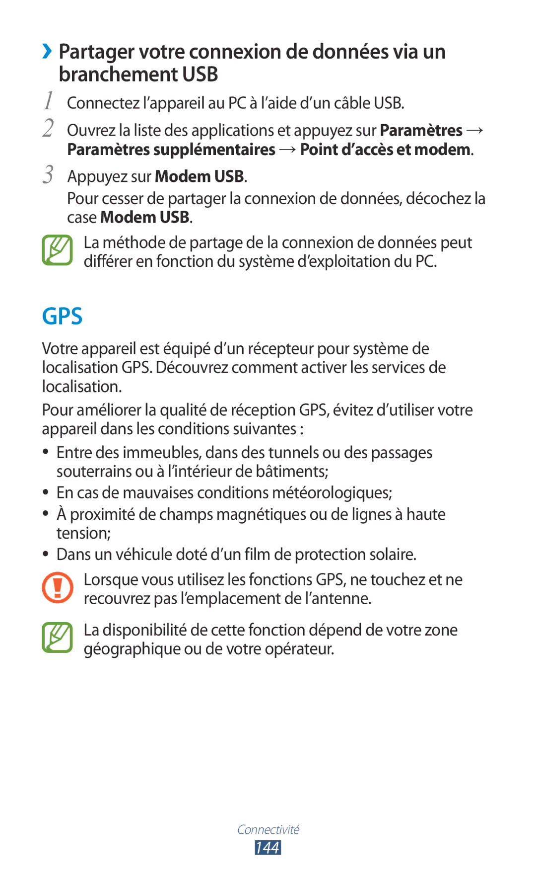 Samsung GT-N8000ZWAMTL, GT-N8000EAABGL, GT-N8000ZWABGL ››Partager votre connexion de données via un branchement USB, 144 