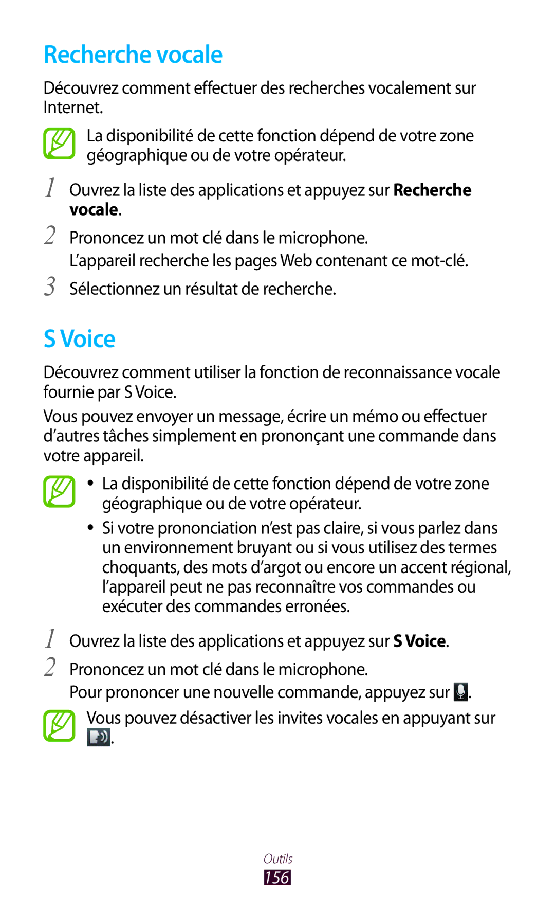 Samsung GT-N8000ZWAMTL, GT-N8000EAABGL, GT-N8000ZWABGL, GT-N8000ZWAGBL manual Recherche vocale, Voice, Vocale, 156 