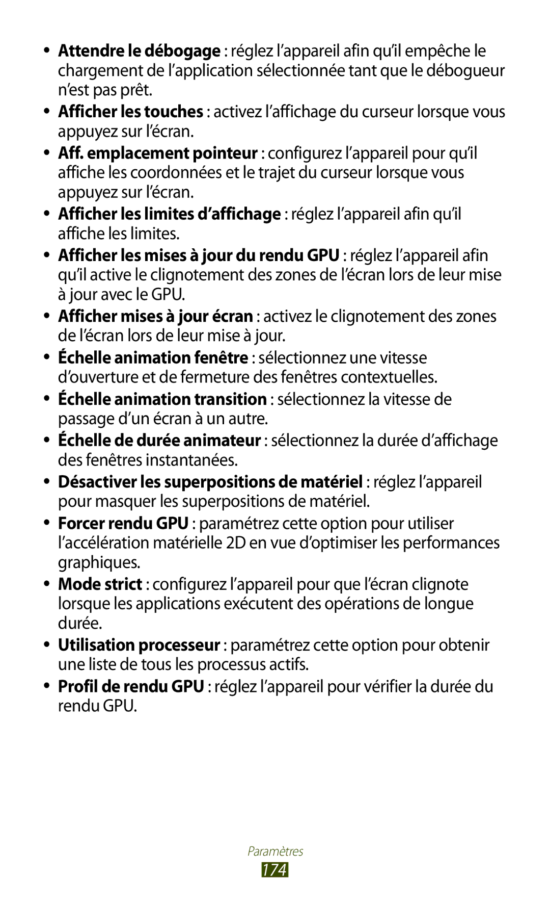 Samsung GT-N8000ZWABGL, GT-N8000ZWAMTL, GT-N8000EAABGL manual Échelle animation transition sélectionnez la vitesse de, 174 