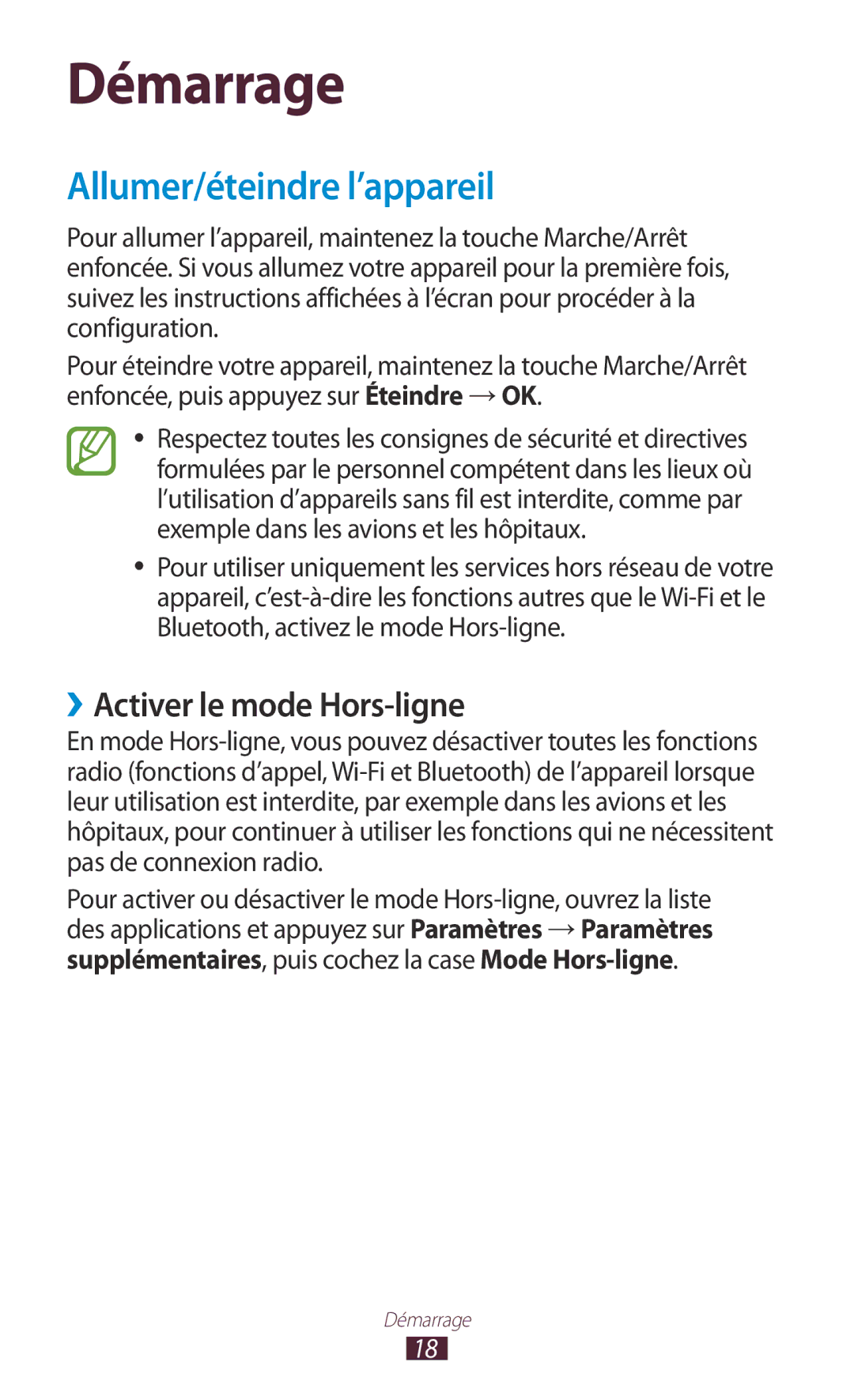Samsung GT-N8000ZWABGL, GT-N8000ZWAMTL, GT-N8000EAABGL manual Allumer/éteindre l’appareil, ››Activer le mode Hors-ligne 