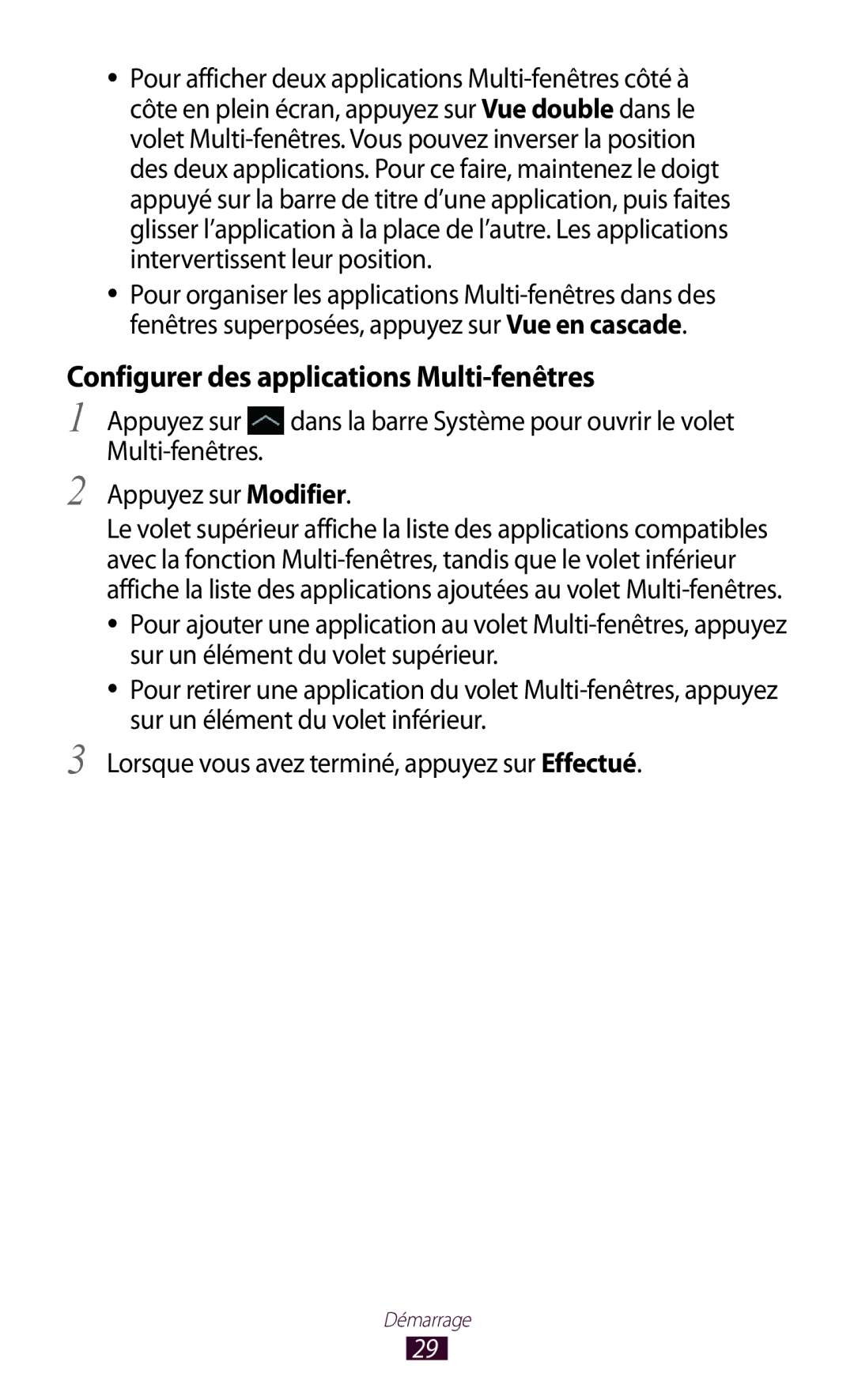 Samsung GT-N8000EAABGL, GT-N8000ZWAMTL, GT-N8000ZWABGL, GT-N8000ZWAGBL manual Configurer des applications Multi-fenêtres 