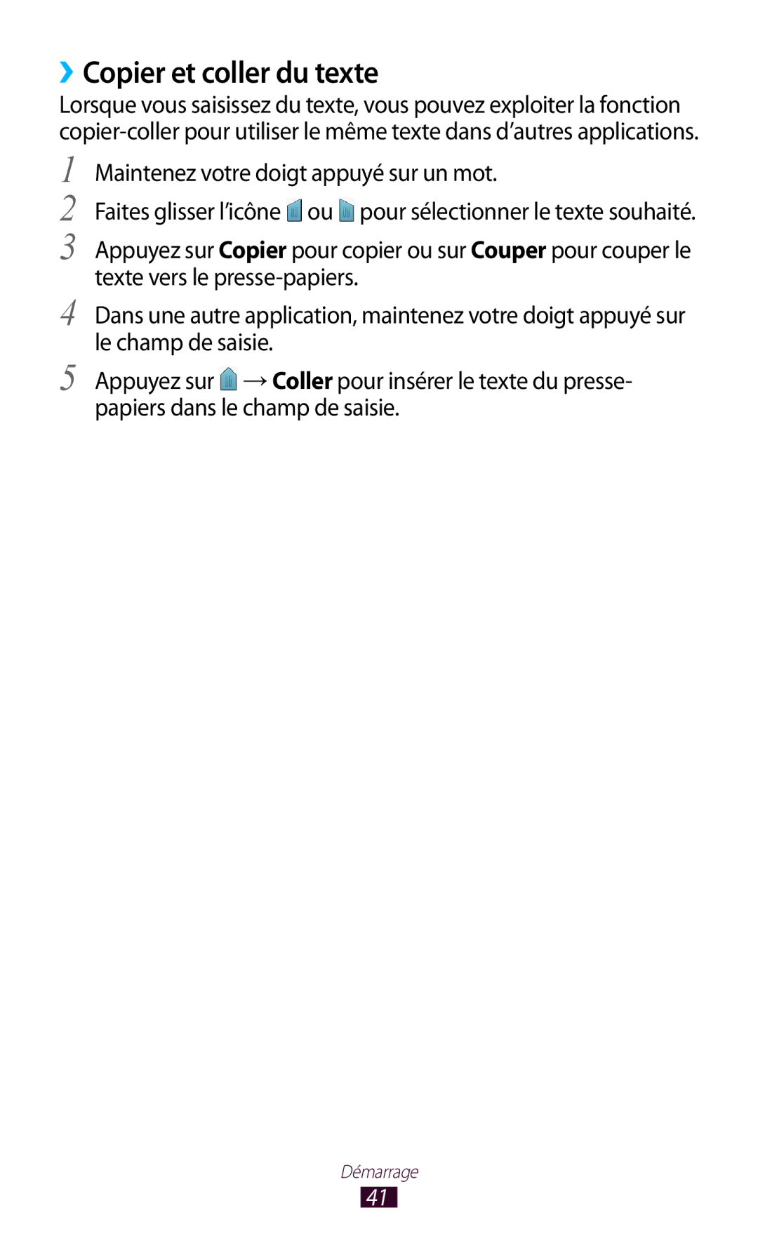 Samsung GT-N8000EAABGL, GT-N8000ZWAMTL, GT-N8000ZWABGL ››Copier et coller du texte, Maintenez votre doigt appuyé sur un mot 