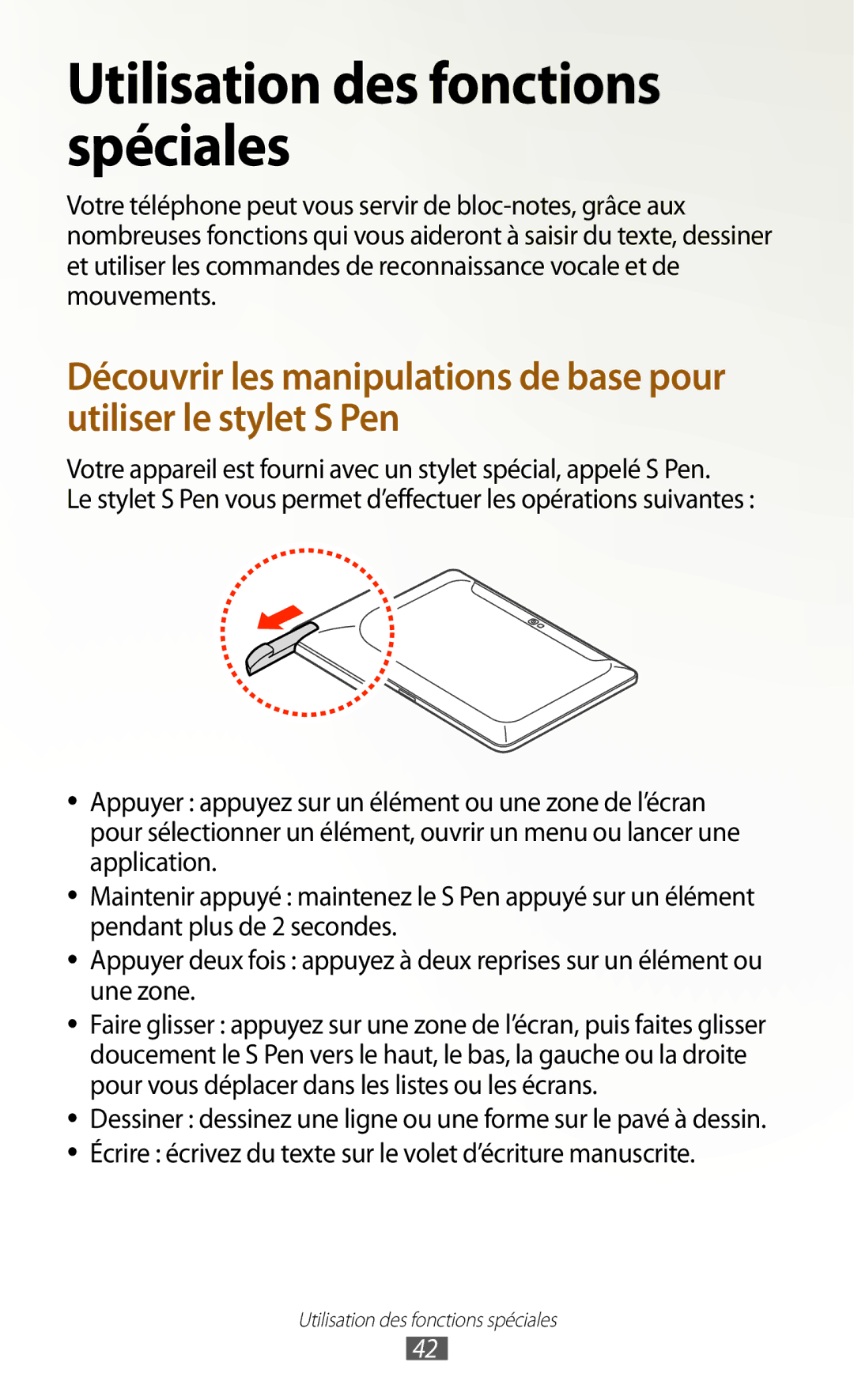 Samsung GT-N8000ZWABGL Utilisation des fonctions spéciales, Écrire écrivez du texte sur le volet d’écriture manuscrite 