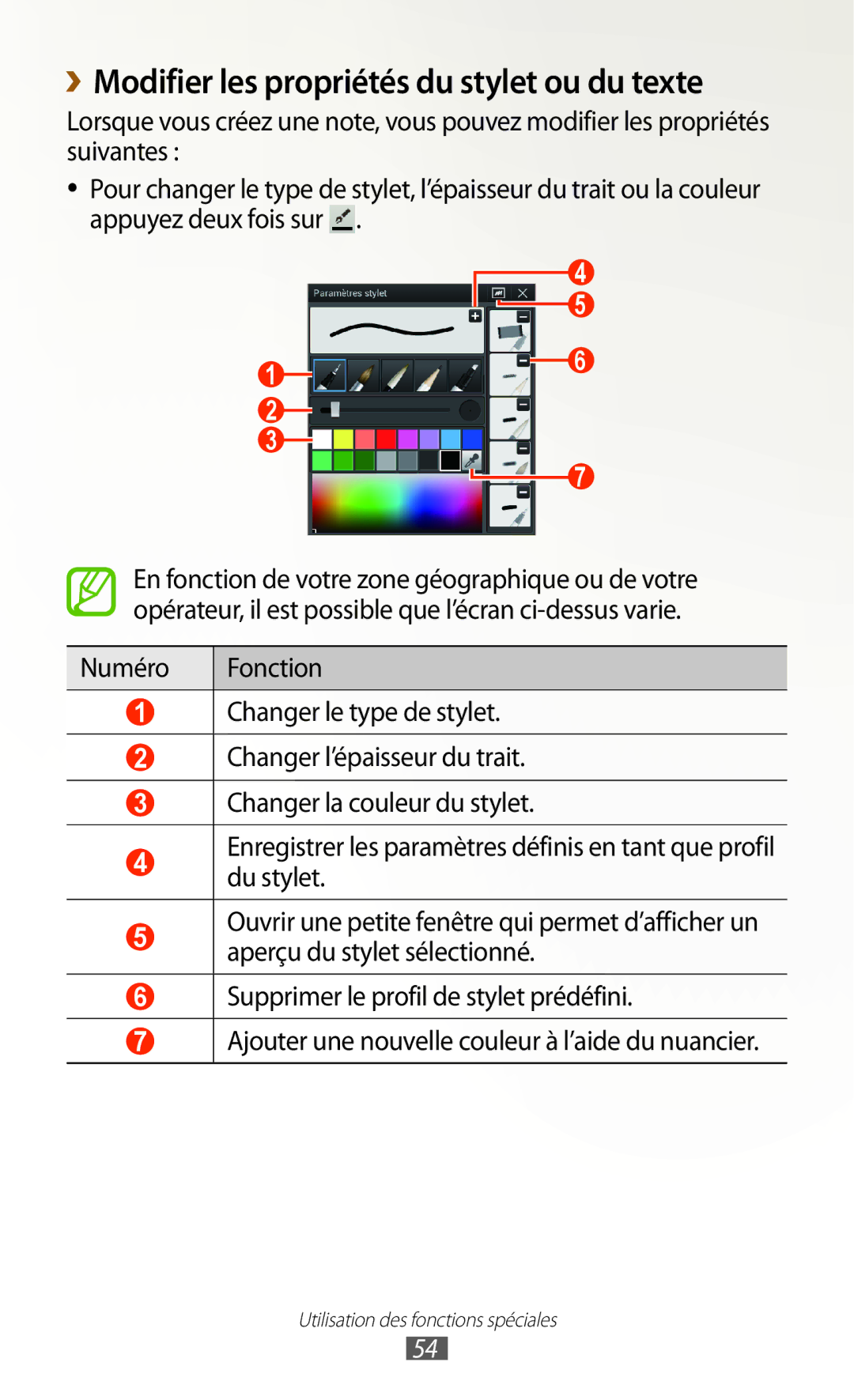 Samsung GT-N8000ZWABGL, GT-N8000ZWAMTL, GT-N8000EAABGL, GT-N8000ZWAGBL manual ››Modifier les propriétés du stylet ou du texte 