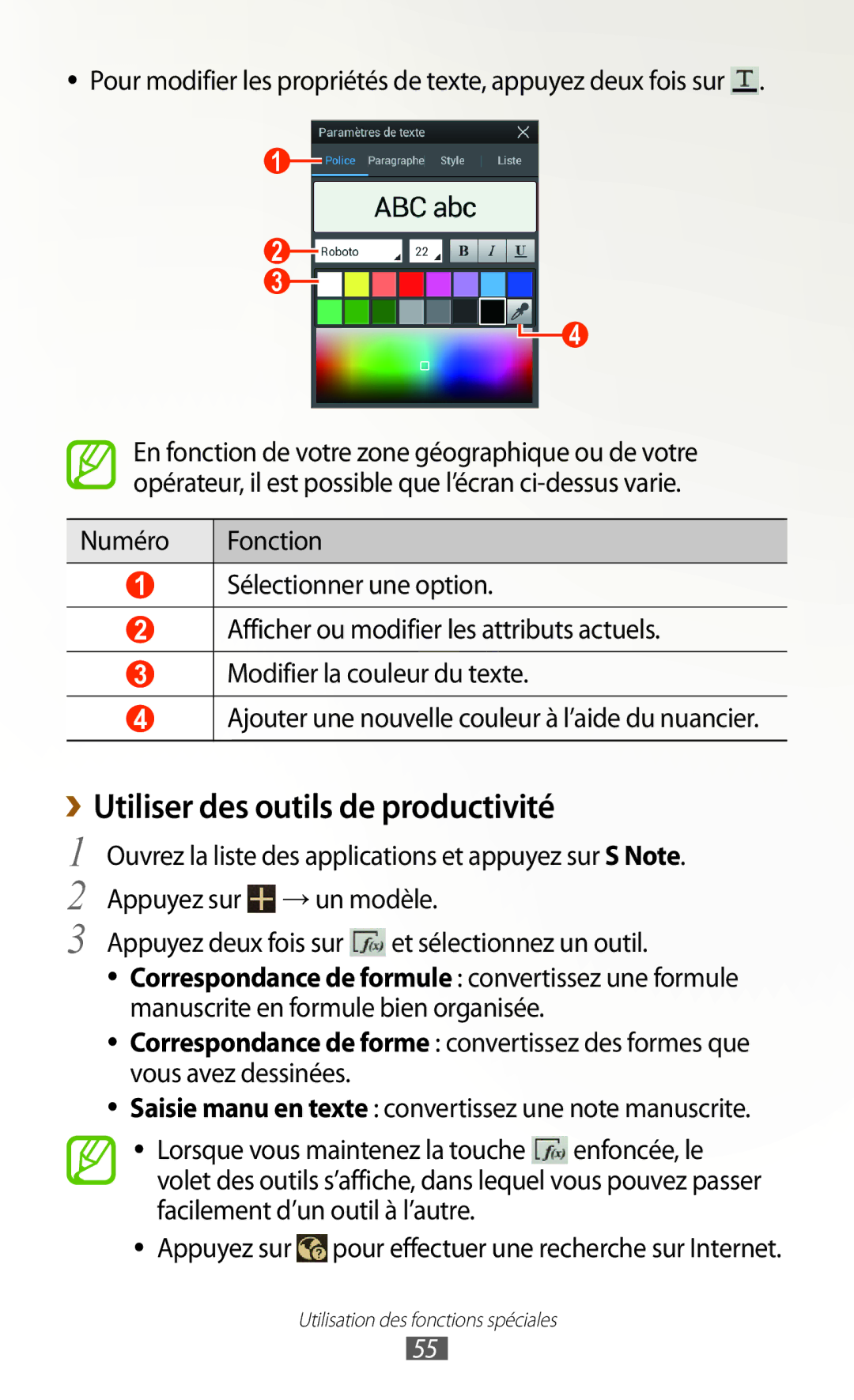 Samsung GT-N8000ZWAGBL, GT-N8000ZWAMTL, GT-N8000EAABGL manual ››Utiliser des outils de productivité, Appuyez sur →un modèle 