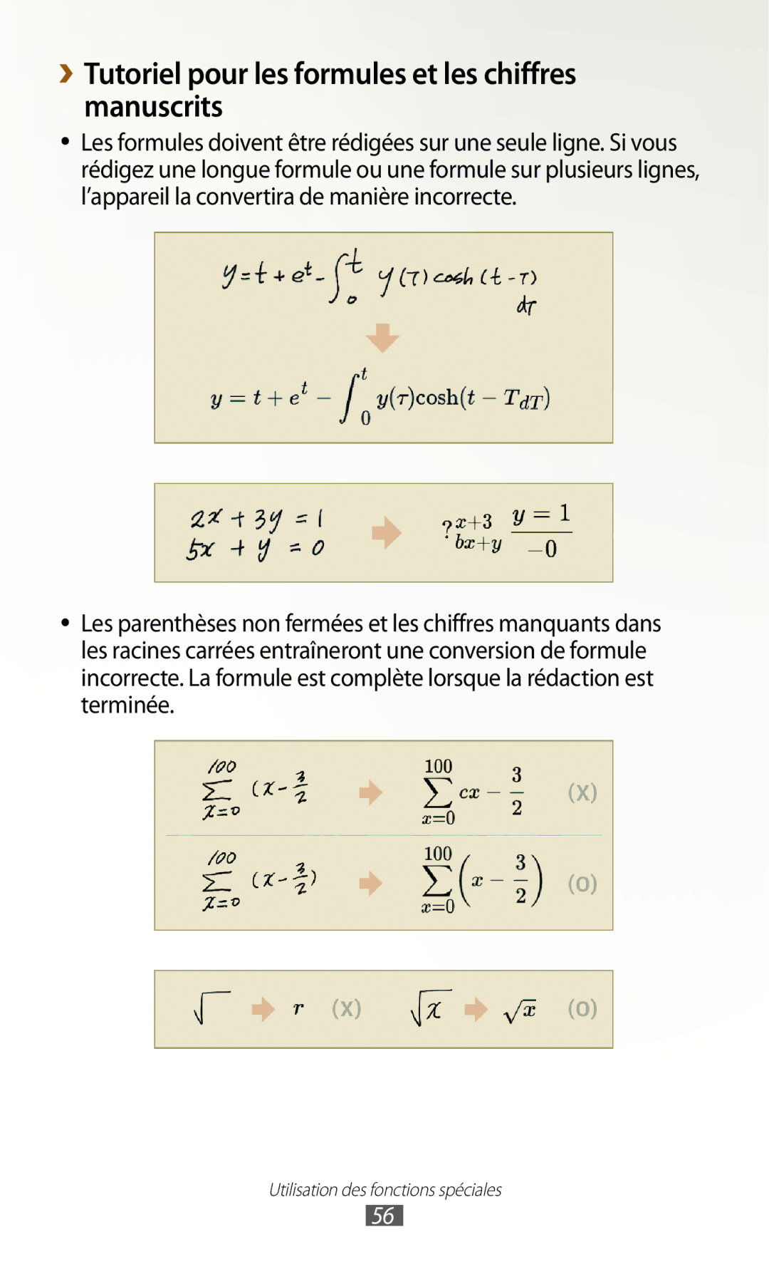 Samsung GT-N8000ZWAMTL, GT-N8000EAABGL, GT-N8000ZWABGL manual ››Tutoriel pour les formules et les chiffres manuscrits 