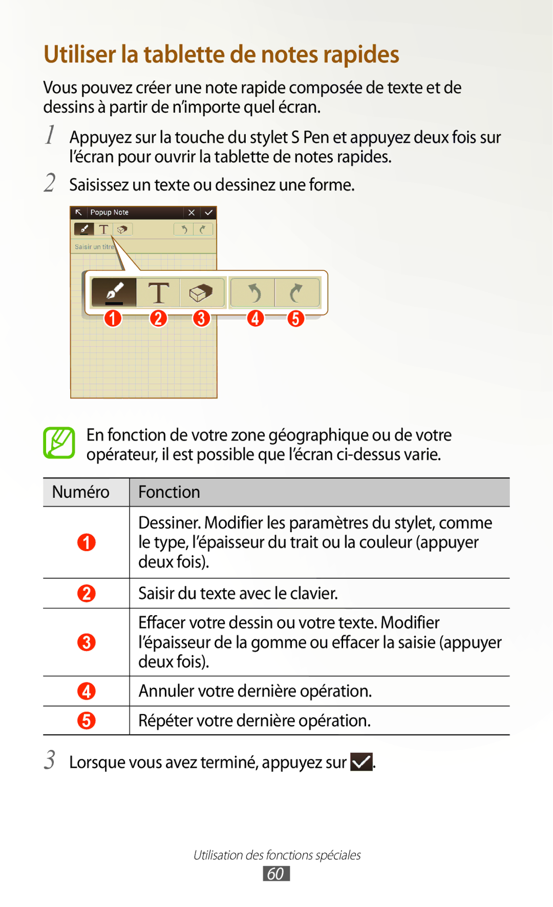 Samsung GT-N8000ZWAMTL, GT-N8000EAABGL, GT-N8000ZWABGL, GT-N8000ZWAGBL manual Utiliser la tablette de notes rapides 