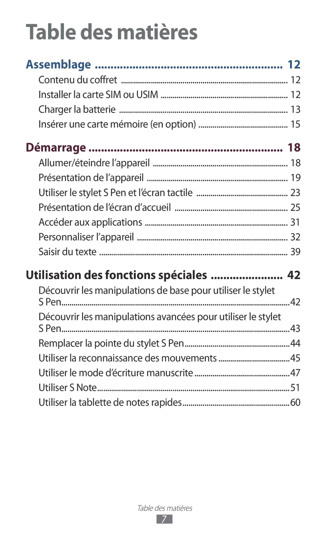 Samsung GT-N8000ZWAGBL, GT-N8000ZWAMTL, GT-N8000EAABGL, GT-N8000ZWABGL manual Démarrage, Utilisation des fonctions spéciales 