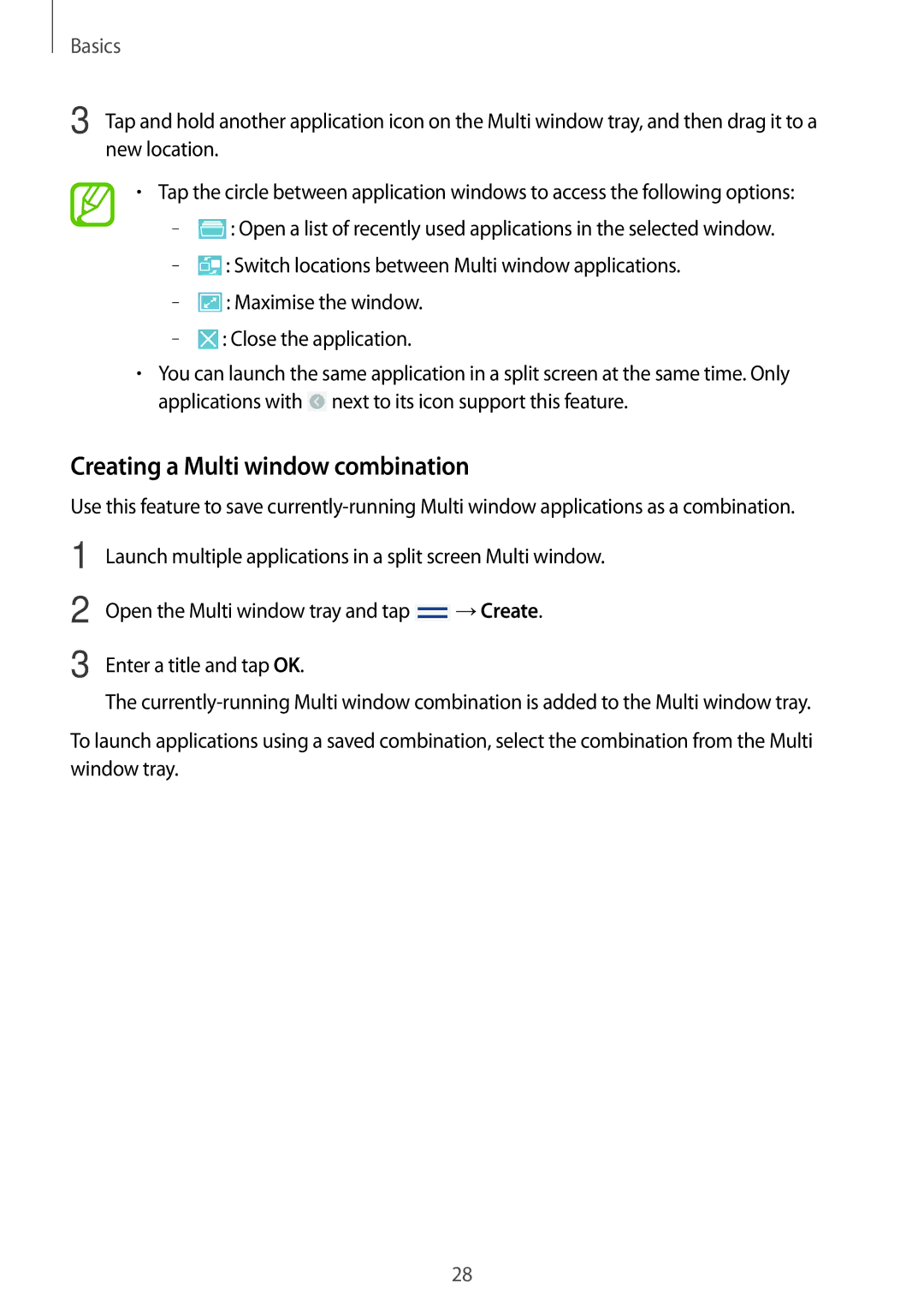 Samsung GT-N8000ZWEPHE, GT-N8000ZWAVD2, GT-N8000EAAVD2, GT-N8000EAAITV manual Creating a Multi window combination, →Create 