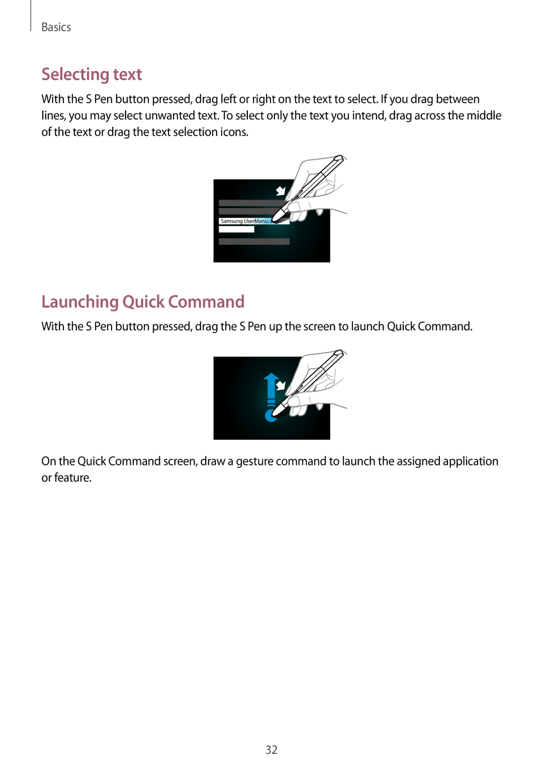 Samsung GT-N8000ZWAPHE, GT-N8000ZWAVD2, GT-N8000EAAVD2, GT-N8000EAAITV manual Selecting text, Launching Quick Command 