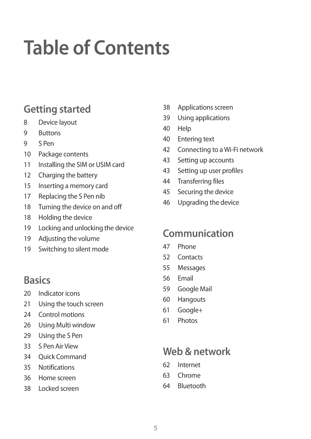 Samsung GT-N8000EAAEUR, GT-N8000ZWAVD2, GT-N8000EAAVD2, GT-N8000EAAITV, GT-N8000EAADBT, GT-N8000EAATMN manual Table of Contents 