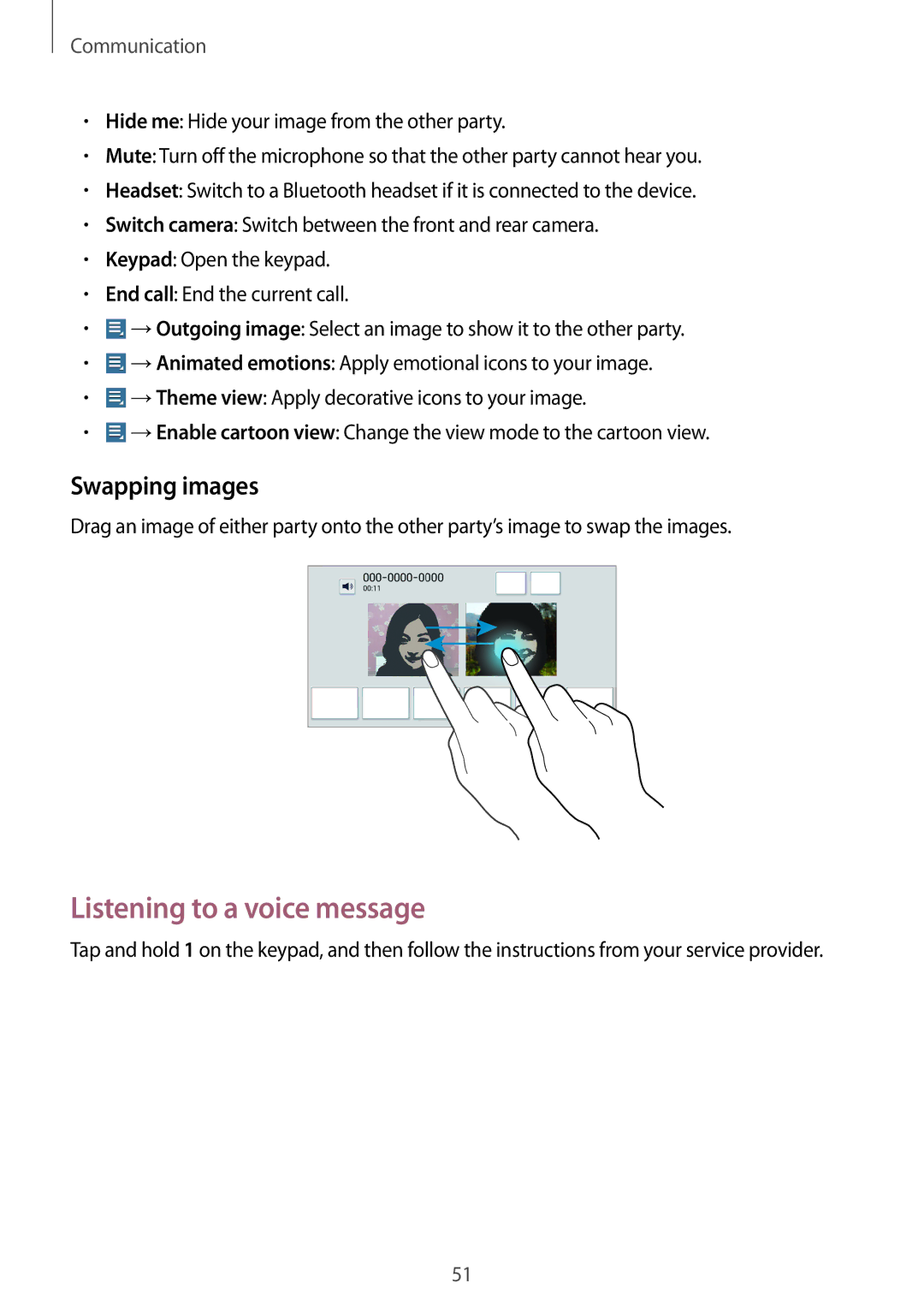 Samsung GT-N8000ZWAXEZ, GT-N8000ZWAVD2, GT-N8000EAAVD2, GT-N8000EAAITV manual Listening to a voice message, Swapping images 