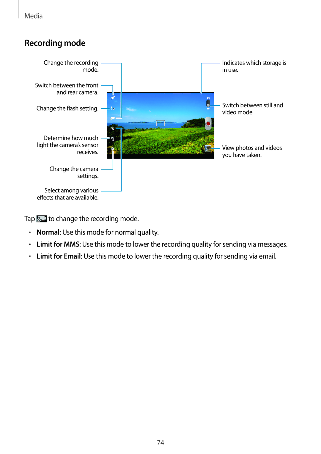 Samsung GT-N8000ZWXSER, GT-N8000ZWAVD2, GT-N8000EAAVD2, GT-N8000EAAITV, GT-N8000EAADBT, GT-N8000EAATMN manual Recording mode 