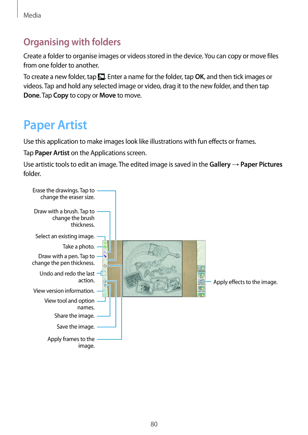 Samsung GT-N8000GRASER, GT-N8000ZWAVD2, GT-N8000EAAVD2, GT-N8000EAAITV, GT-N8000EAADBT Paper Artist, Organising with folders 