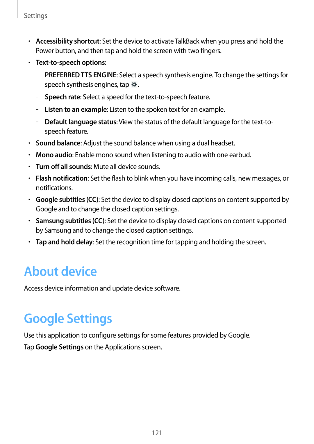 Samsung GT-N8000ZWAMTL, GT-N8000ZWAVD2, GT-N8000EAAVD2, GT-N8000EAAITV About device, Google Settings, Text-to-speech options 