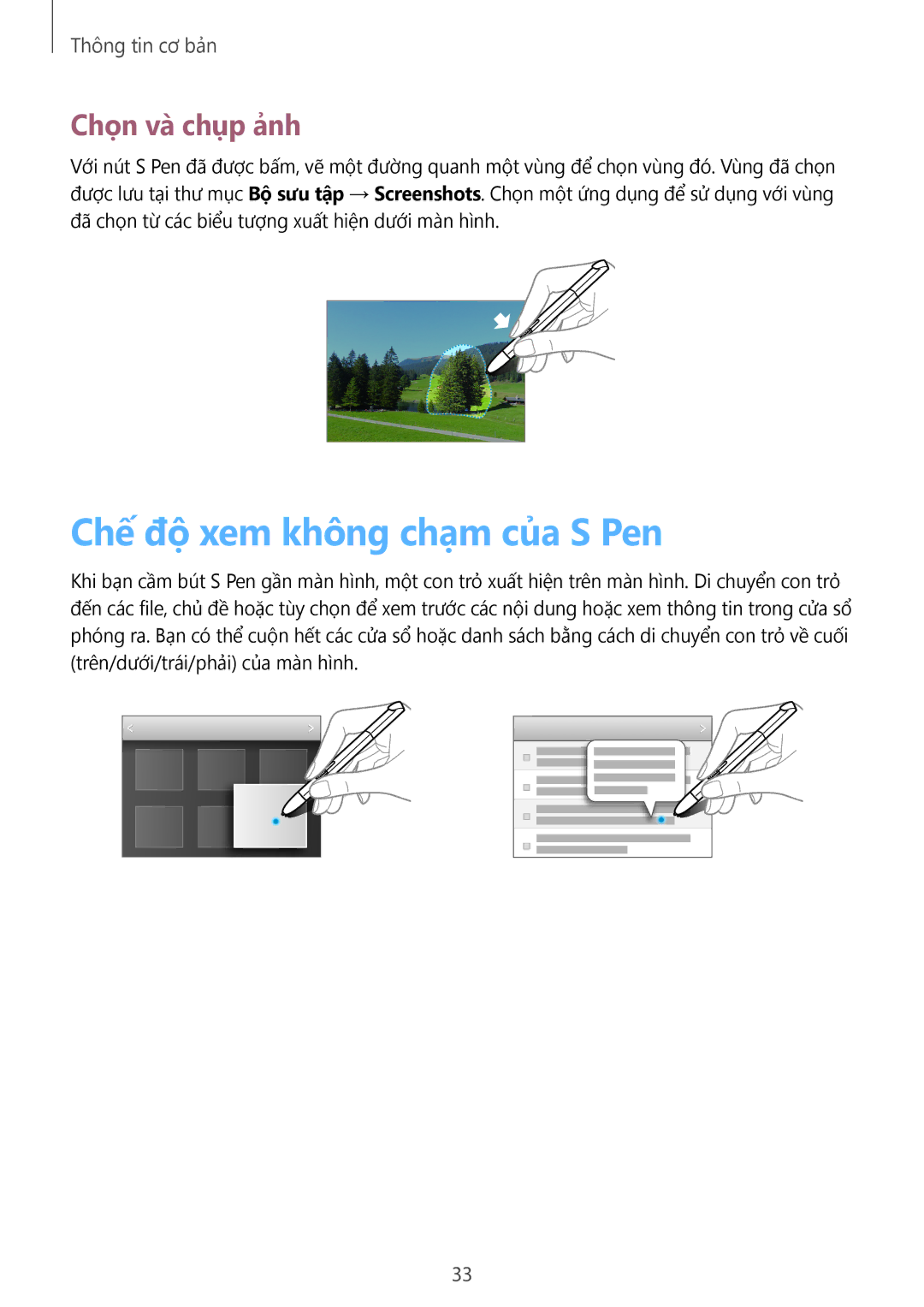 Samsung GT-N8000ZWAXXV, GT-N8000GRAXXV, GT-N8000EAAXXV manual Chế độ xem không chạm của S Pen, Chọn và chụp ảnh 