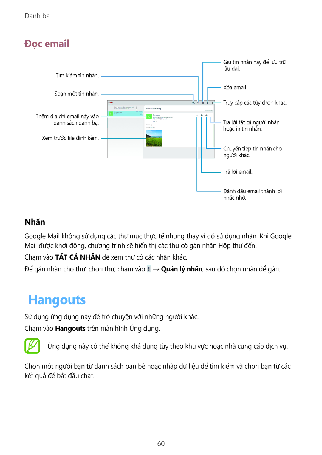 Samsung GT-N8000ZWAXXV, GT-N8000GRAXXV, GT-N8000EAAXXV manual Hangouts, Nhãn 
