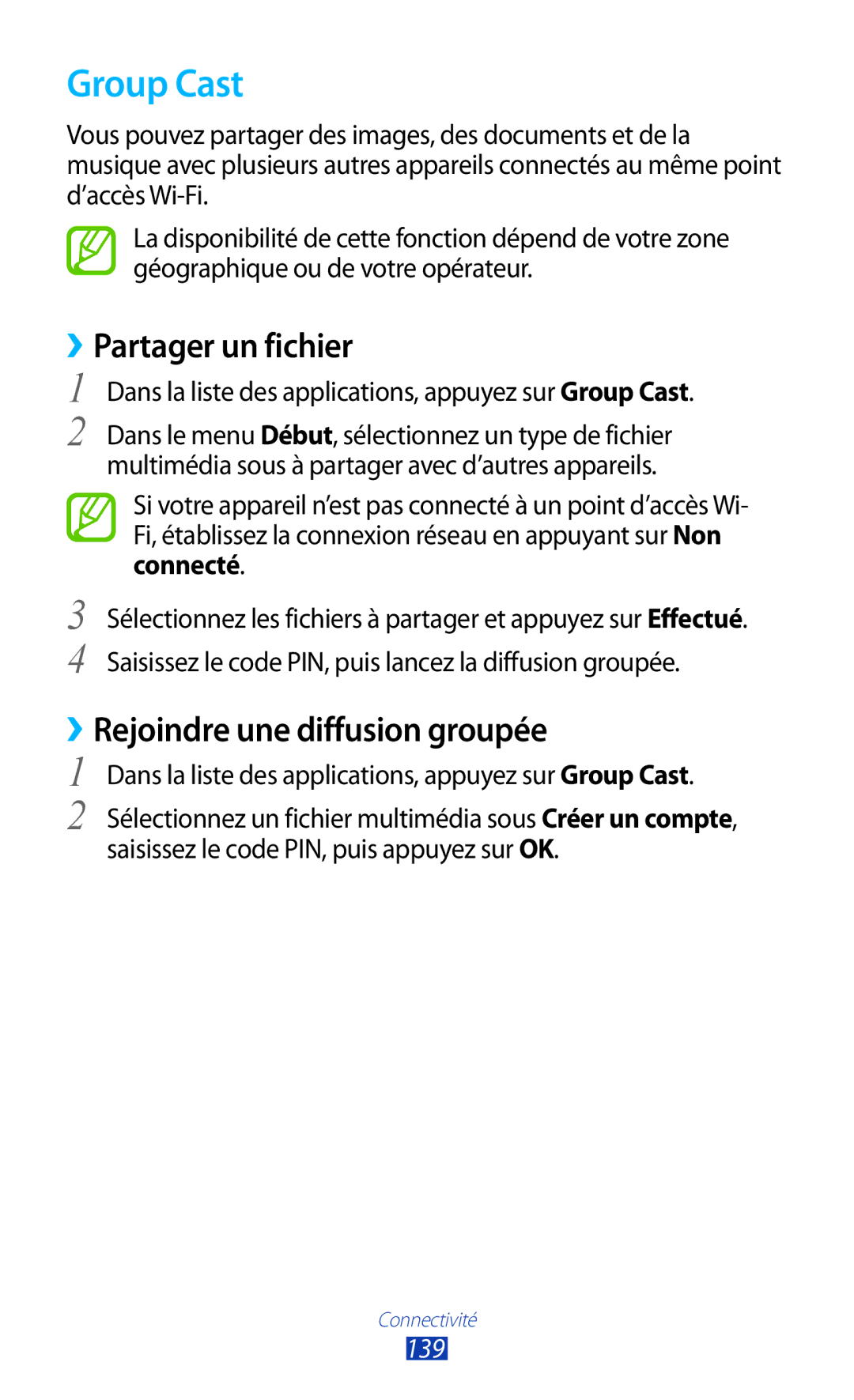 Samsung GT-N8000ZWAXEF, GT-N8000ZWEXEF, GT-N8000EAEXEF, GT-N8000EAAXEF Group Cast, ››Rejoindre une diffusion groupée, 139 