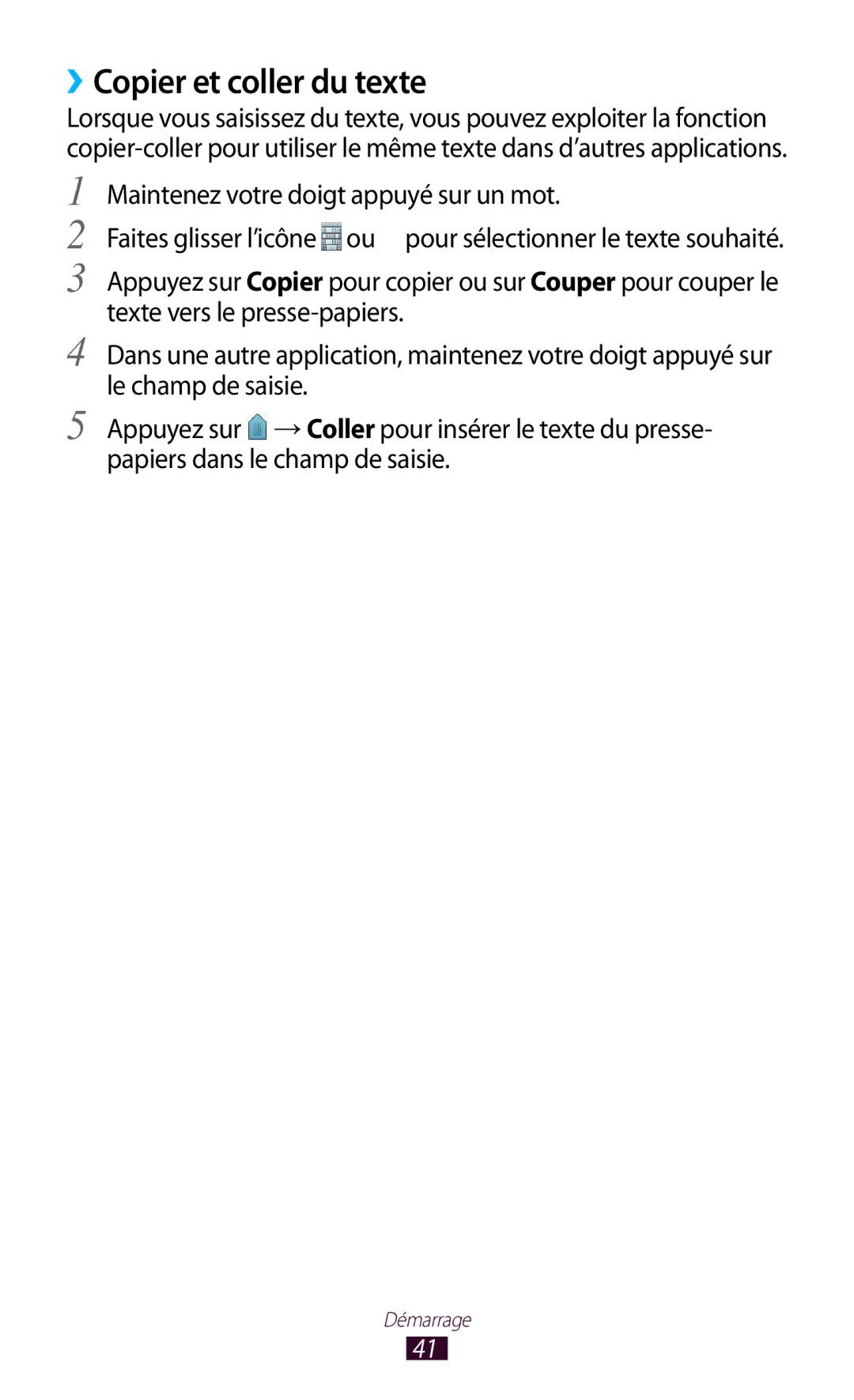 Samsung GT-N8000EAEXEF, GT-N8000ZWEXEF, GT-N8000EAAXEF ››Copier et coller du texte, Maintenez votre doigt appuyé sur un mot 