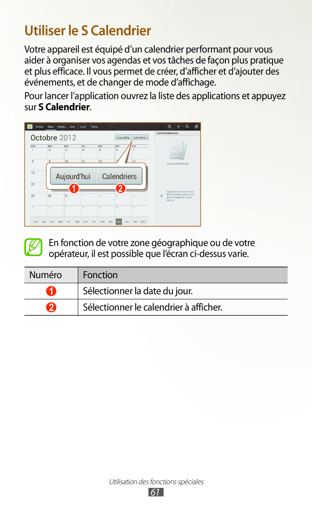 Samsung GT-N8000EAEXEF, GT-N8000ZWEXEF, GT-N8000EAAXEF, GT-N8000ZWAXEF manual Utiliser le S Calendrier 