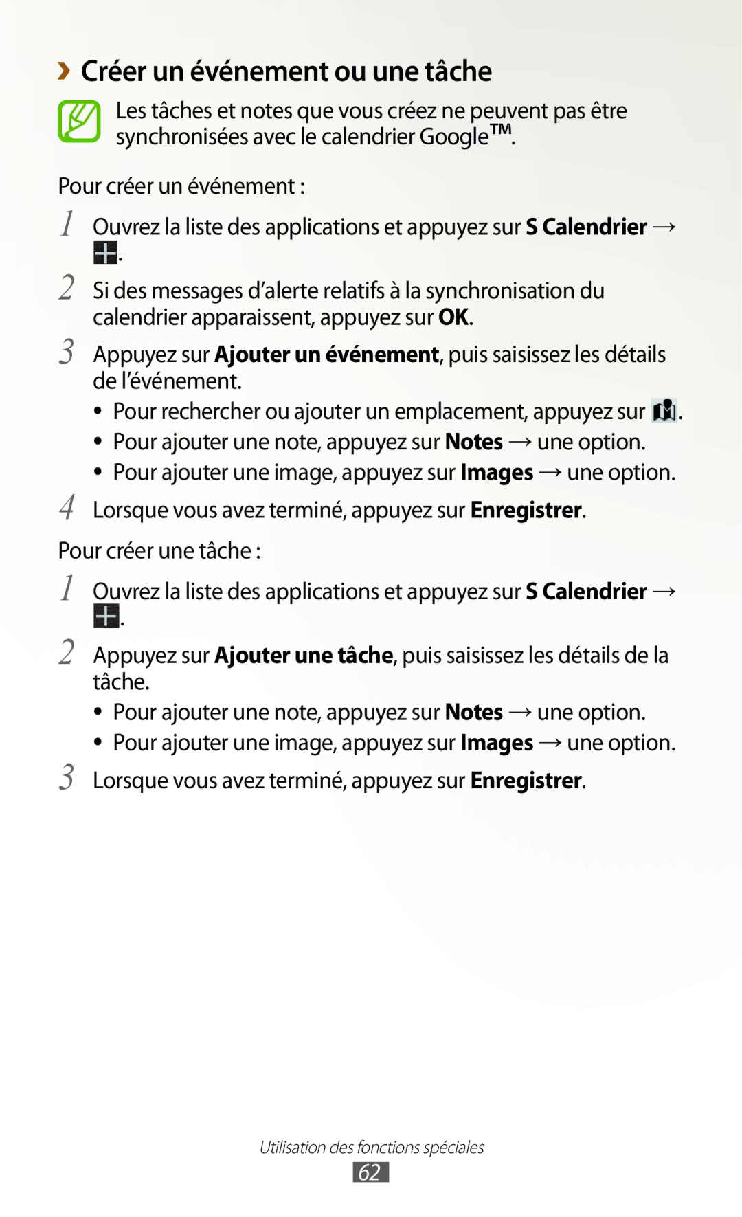 Samsung GT-N8000EAAXEF, GT-N8000ZWEXEF, GT-N8000EAEXEF manual ››Créer un événement ou une tâche, Pour créer un événement 