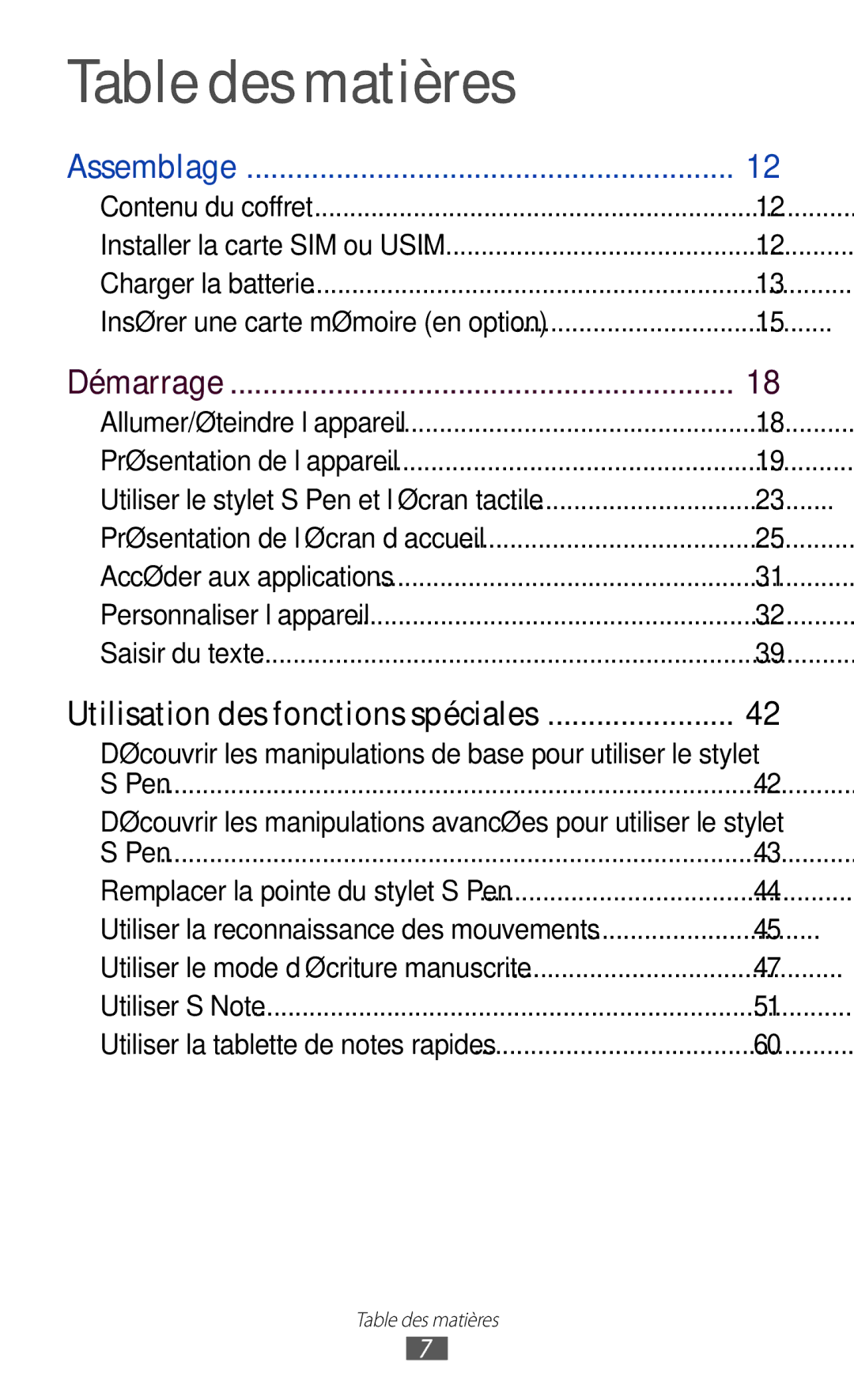 Samsung GT-N8000ZWAXEF, GT-N8000ZWEXEF, GT-N8000EAEXEF, GT-N8000EAAXEF manual Démarrage, Utilisation des fonctions spéciales 