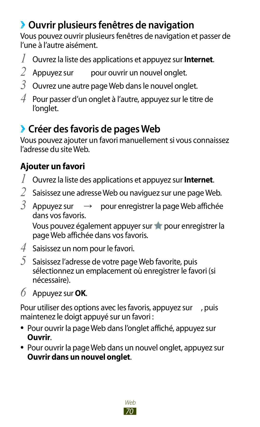 Samsung GT-N8000EAAXEF ››Ouvrir plusieurs fenêtres de navigation, ››Créer des favoris de pages Web, Ajouter un favori 