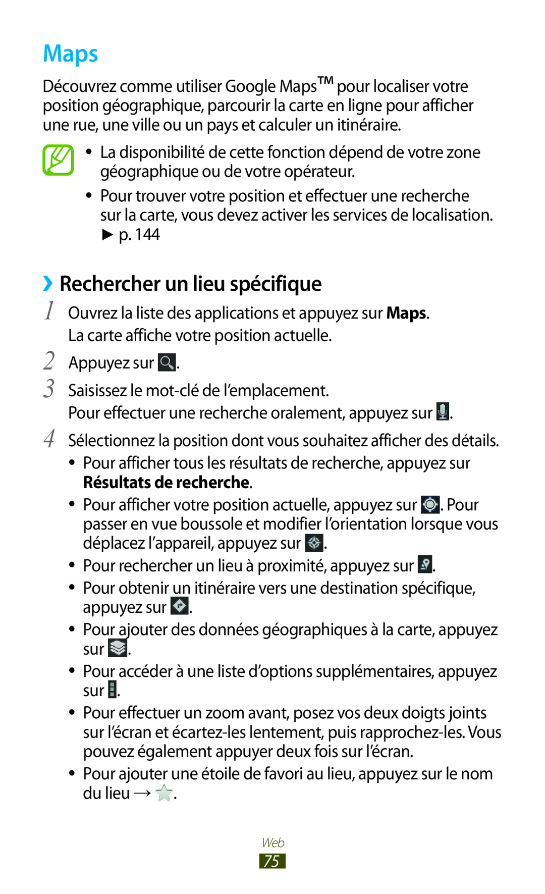 Samsung GT-N8000ZWAXEF, GT-N8000ZWEXEF, GT-N8000EAEXEF manual Maps, ››Rechercher un lieu spécifique, Résultats de recherche 