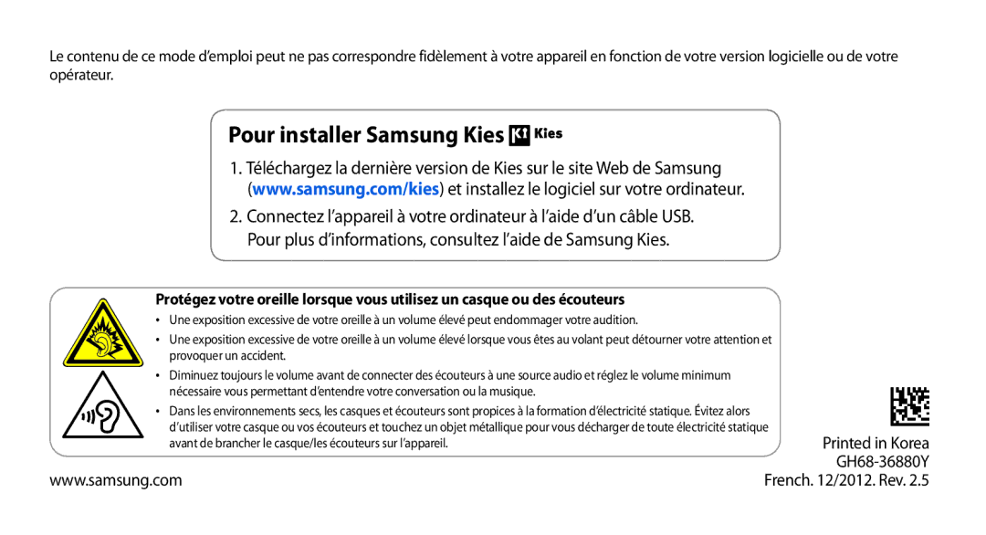 Samsung GT-N8000EAAXEF, GT-N8000ZWEXEF, GT-N8000EAEXEF, GT-N8000ZWAXEF manual Pour installer Samsung Kies 