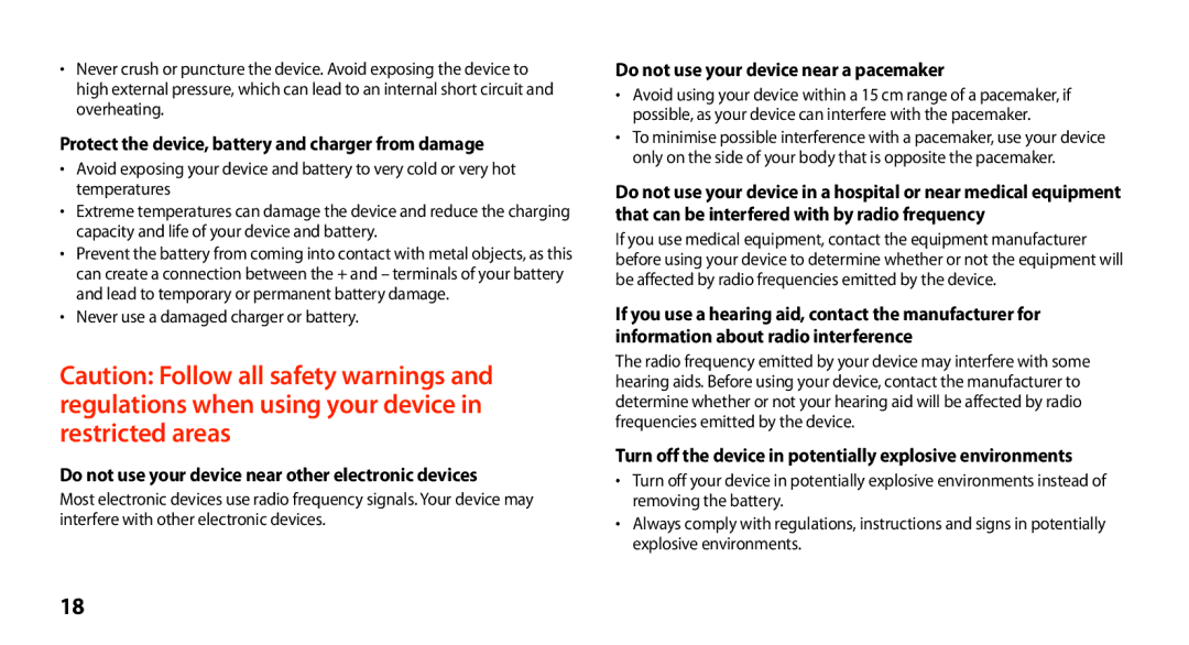 Samsung GT-N8000EAAXEF manual Protect the device, battery and charger from damage, Do not use your device near a pacemaker 