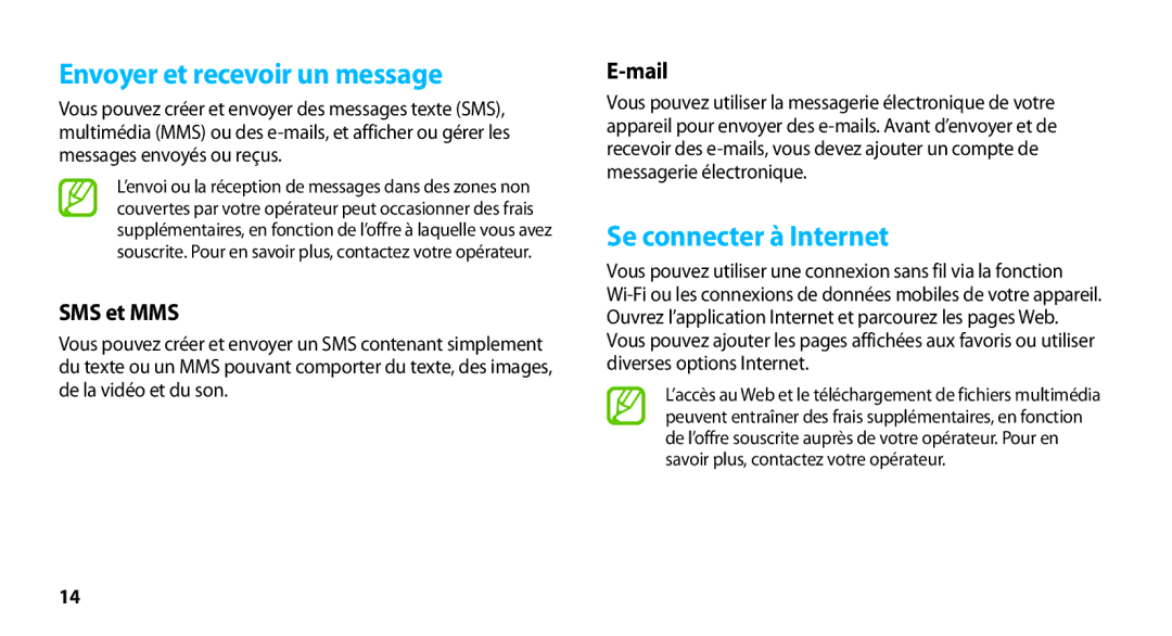 Samsung GT-N8000EAAXEF, GT-N8000ZWEXEF manual Envoyer et recevoir un message, Se connecter à Internet, SMS et MMS, Mail 