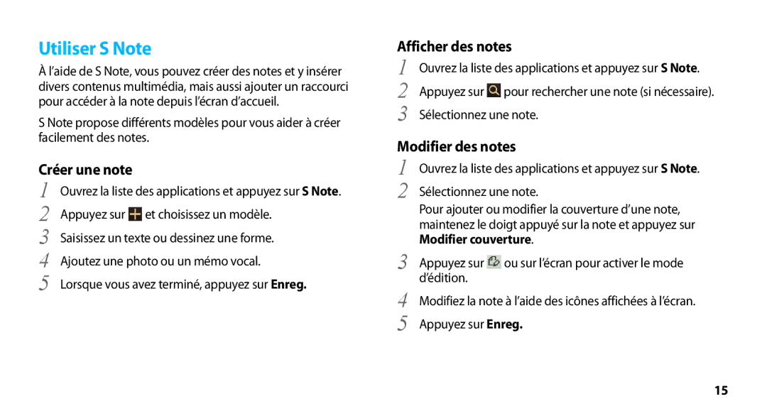 Samsung GT-N8000ZWAXEF, GT-N8000ZWEXEF, GT-N8000EAEXEF manual Utiliser S Note, Afficher des notes, Modifier des notes 