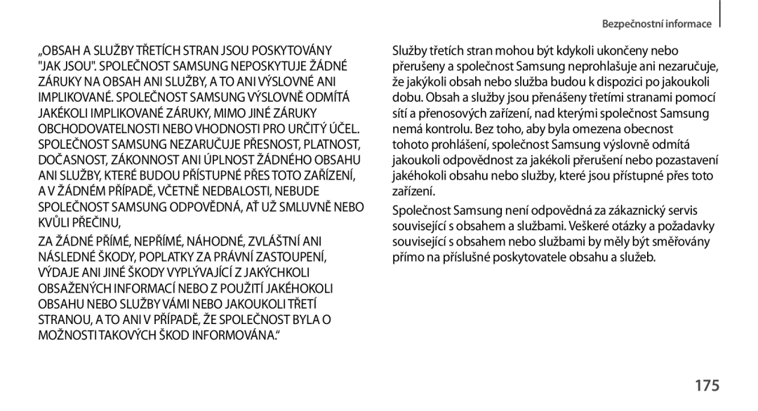 Samsung GT-N8010EAXXSK, GT-N8010EAAATO, GT-N8010GRAXEZ manual 175, Služby třetích stran mohou být kdykoli ukončeny nebo 