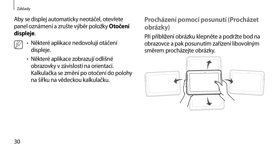 Samsung GT-N8010EAAXEZ, GT-N8010EAAATO, GT-N8010GRAXEZ manual Procházení pomocí posunutí Procházet obrázky, Displeje 