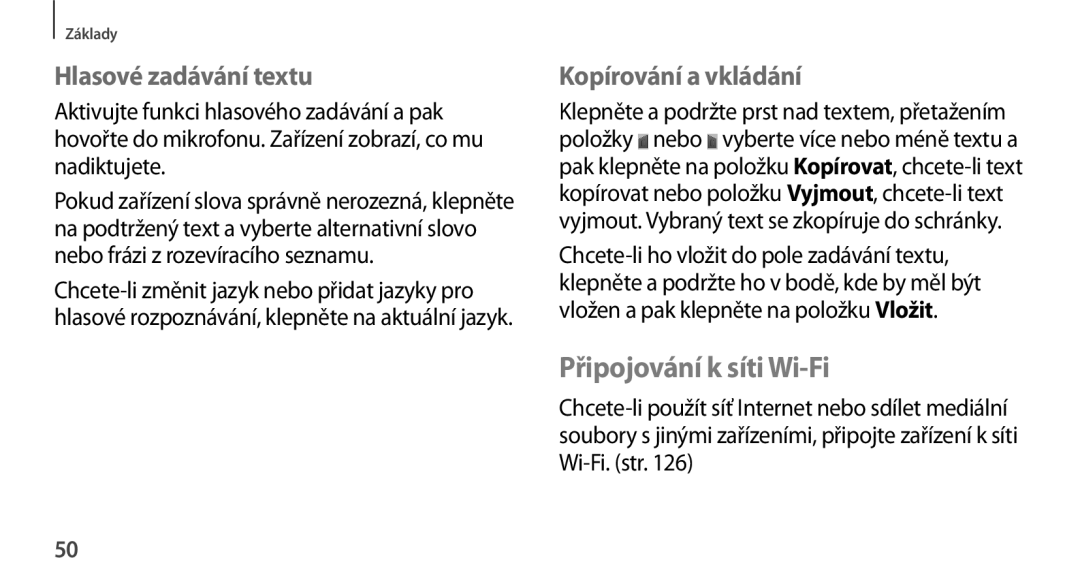 Samsung GT-N8010ZWAXEZ, GT-N8010EAAATO manual Připojování k síti Wi-Fi, Hlasové zadávání textu, Kopírování a vkládání 