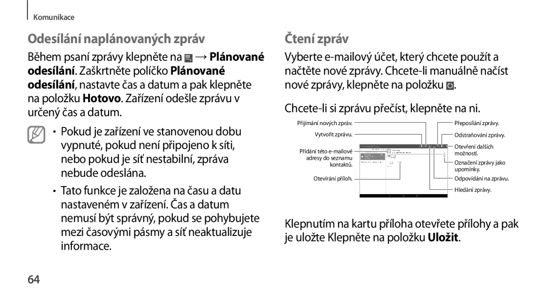 Samsung GT-N8010ZWAXSK Odesílání naplánovaných zpráv, Čtení zpráv, Chcete-li si zprávu přečíst, klepněte na ni, Informace 