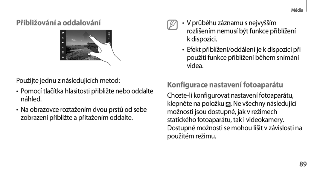 Samsung GT-N8010GRAXEZ, GT-N8010EAAATO, GT-N8010ZWXXEZ manual Přibližování a oddalování, Konfigurace nastavení fotoaparátu 