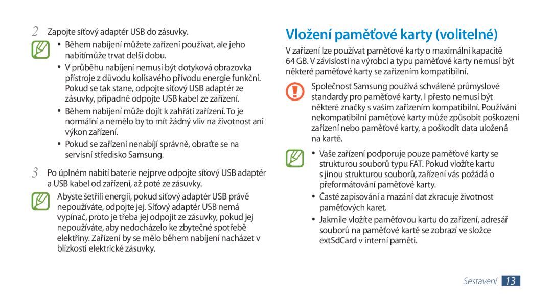 Samsung GT-N8010ZWXXEZ, GT-N8010EAAATO, GT-N8010GRAXEZ, GT-N8010GRAXSK, GT-N8010EAAXSK manual Vložení paměťové karty volitelné 