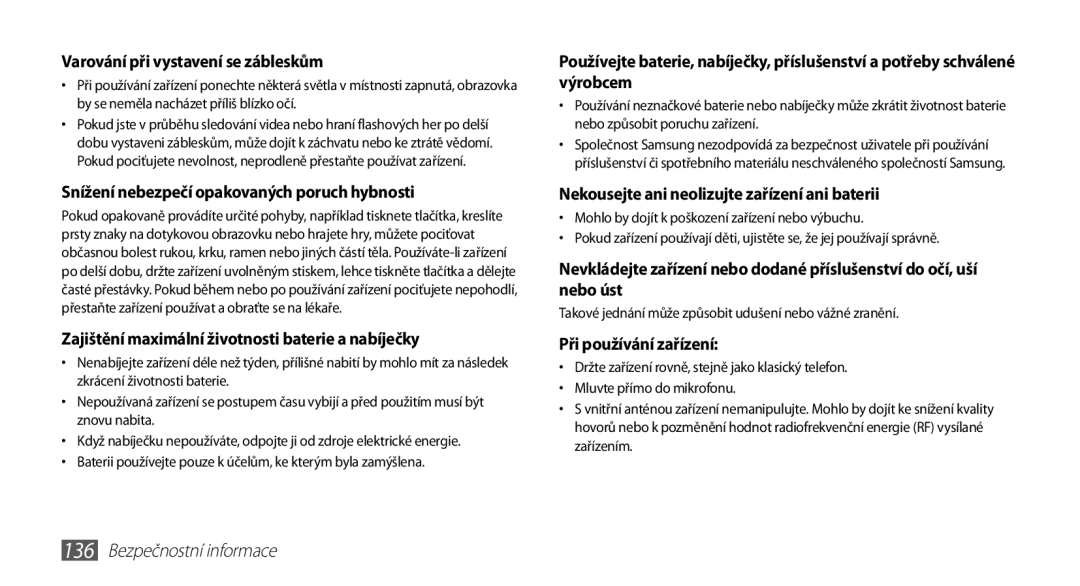 Samsung GT-N8010EAAXSK, GT-N8010EAAATO Varování při vystavení se zábleskům, Snížení nebezpečí opakovaných poruch hybnosti 