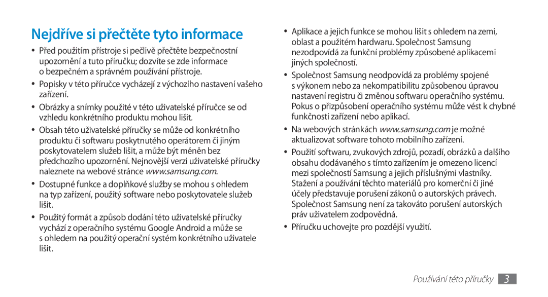 Samsung GT-N8010GRAXSK manual Společnost Samsung neodpovídá za problémy spojené, Příručku uchovejte pro pozdější využití 