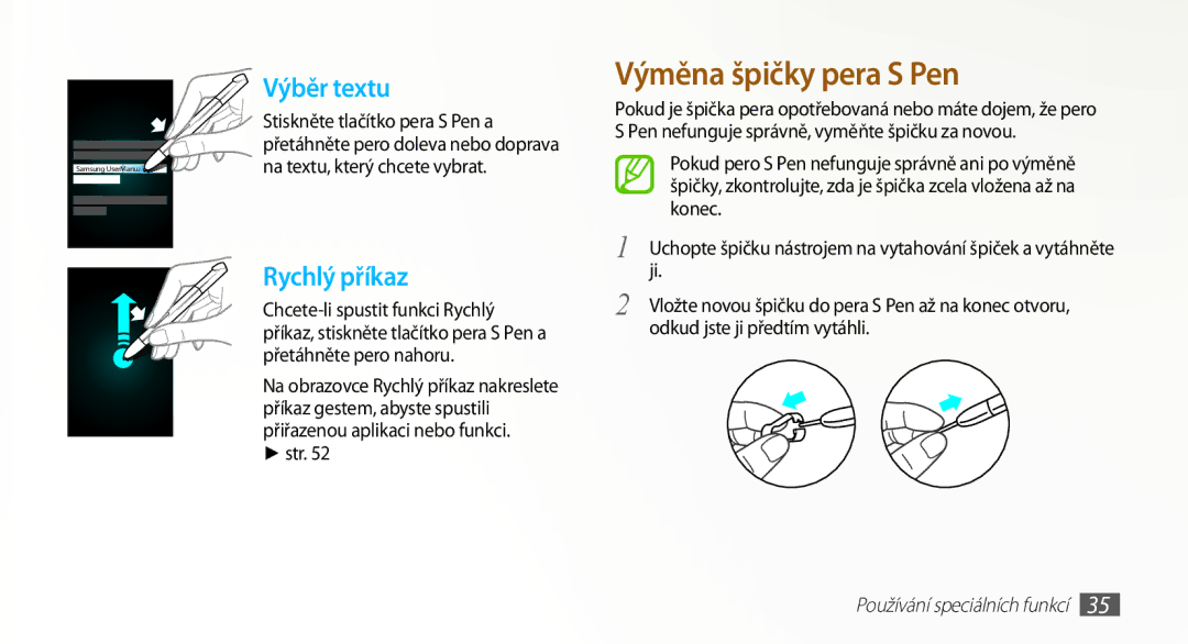 Samsung GT-N8010ZWXXEZ, GT-N8010EAAATO, GT-N8010GRAXEZ Stiskněte tlačítko pera S Pen a, Na textu, který chcete vybrat, Str 