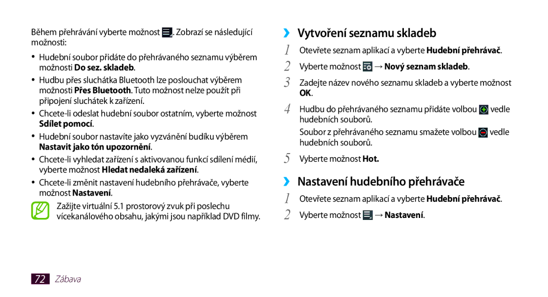 Samsung GT-N8010ZWAXEZ, GT-N8010EAAATO ›› Vytvoření seznamu skladeb, Hudebních souborů Vyberte možnost Hot, 72 Zábava 