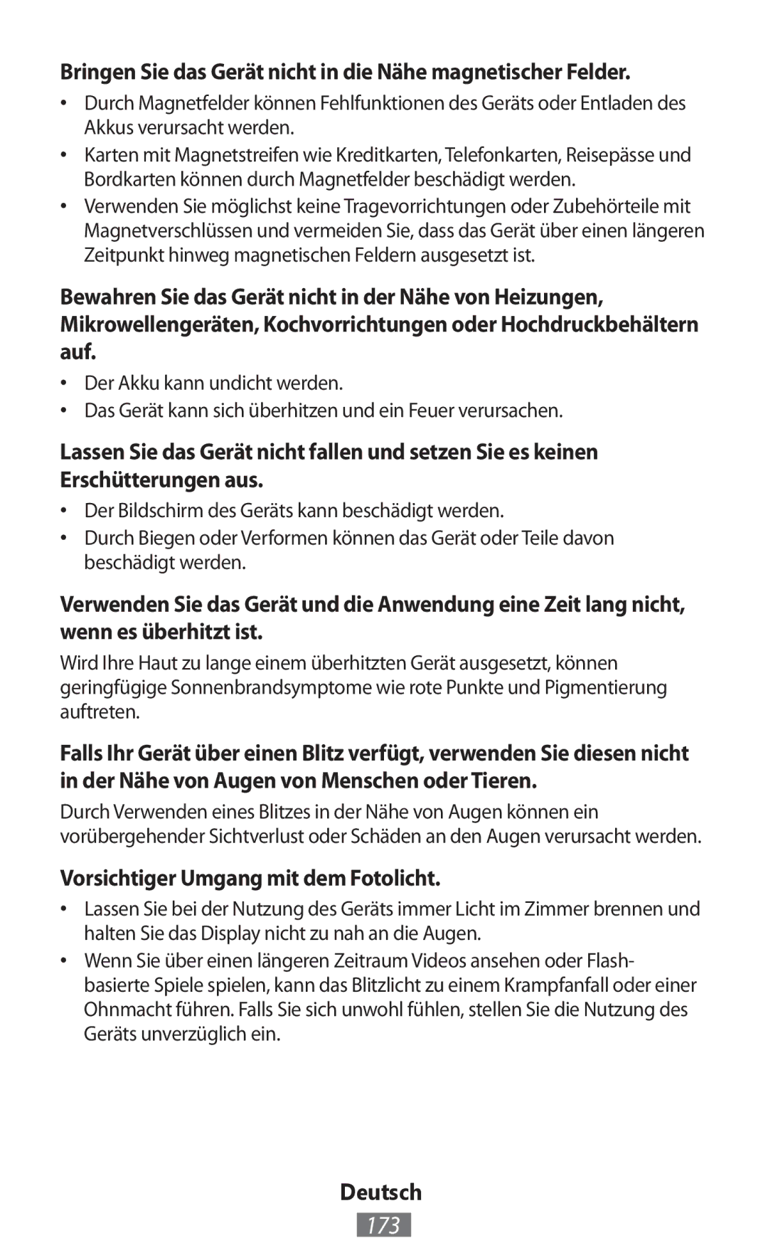 Samsung GT-S6310ZWNDBT, GT-N8010EAADBT, GT-N8000ZWAVD2 173, Bringen Sie das Gerät nicht in die Nähe magnetischer Felder 