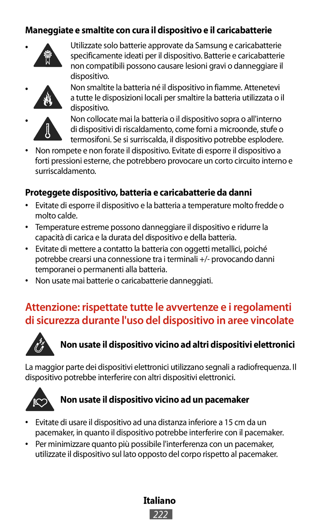 Samsung GT-N7100RWDATO, GT-N8010EAADBT, GT-N8000ZWAVD2 manual 222, Proteggete dispositivo, batteria e caricabatterie da danni 