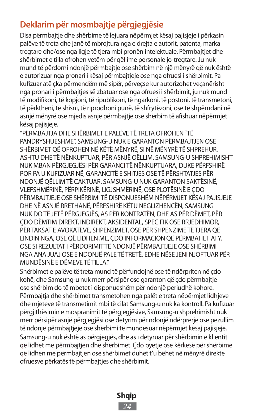 Samsung GT-N7100RWDXEO, GT-N8010EAADBT, GT-N8000ZWAVD2, GT-N8000EAAVD2, GT-N8000EAAITV Deklarim për mosmbajtje përgjegjësie 