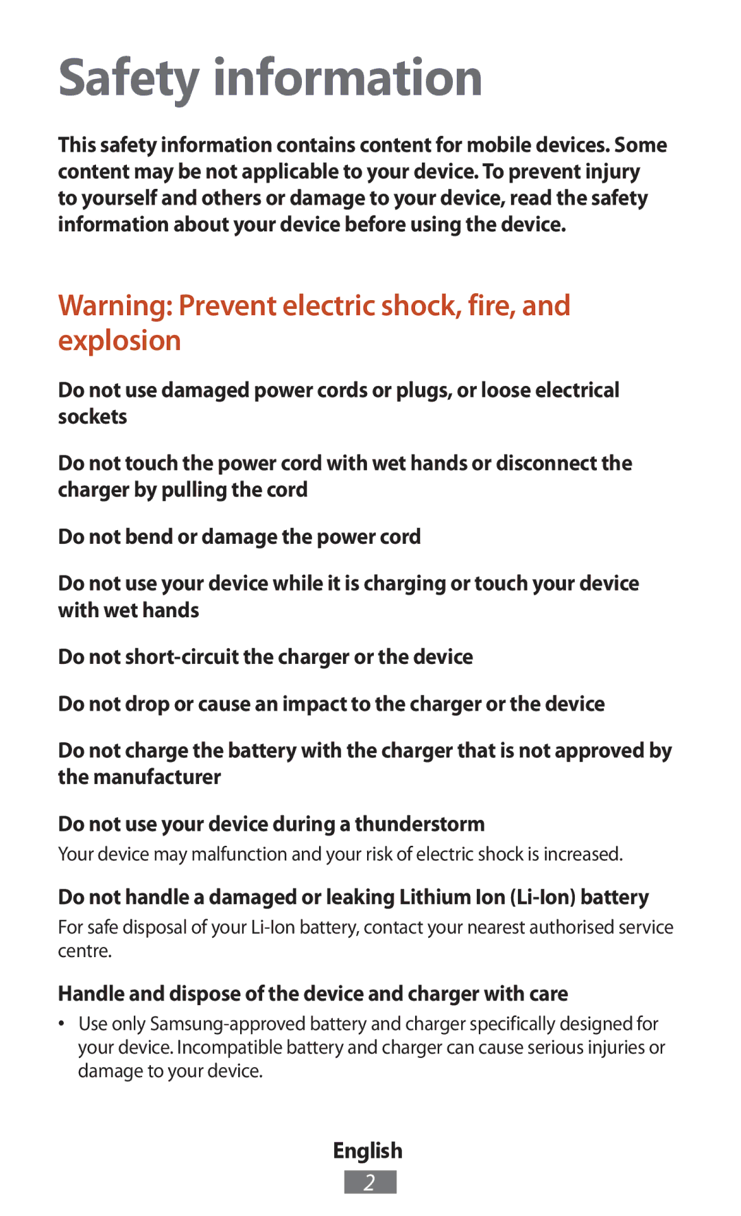 Samsung GT-N8000EAAITV, GT-N8010EAADBT Safety information, Handle and dispose of the device and charger with care, English 