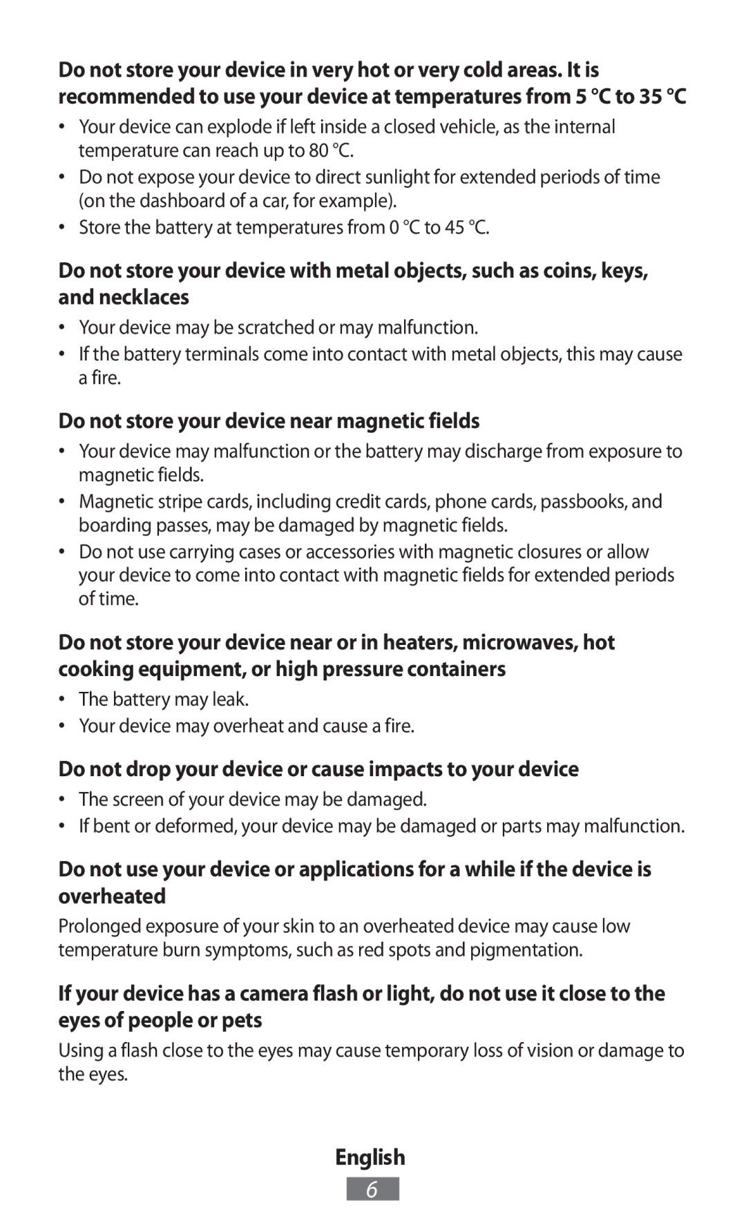 Samsung GT-I8190RWNDBT, GT-N8010EAADBT Do not store your device near magnetic fields, Screen of your device may be damaged 