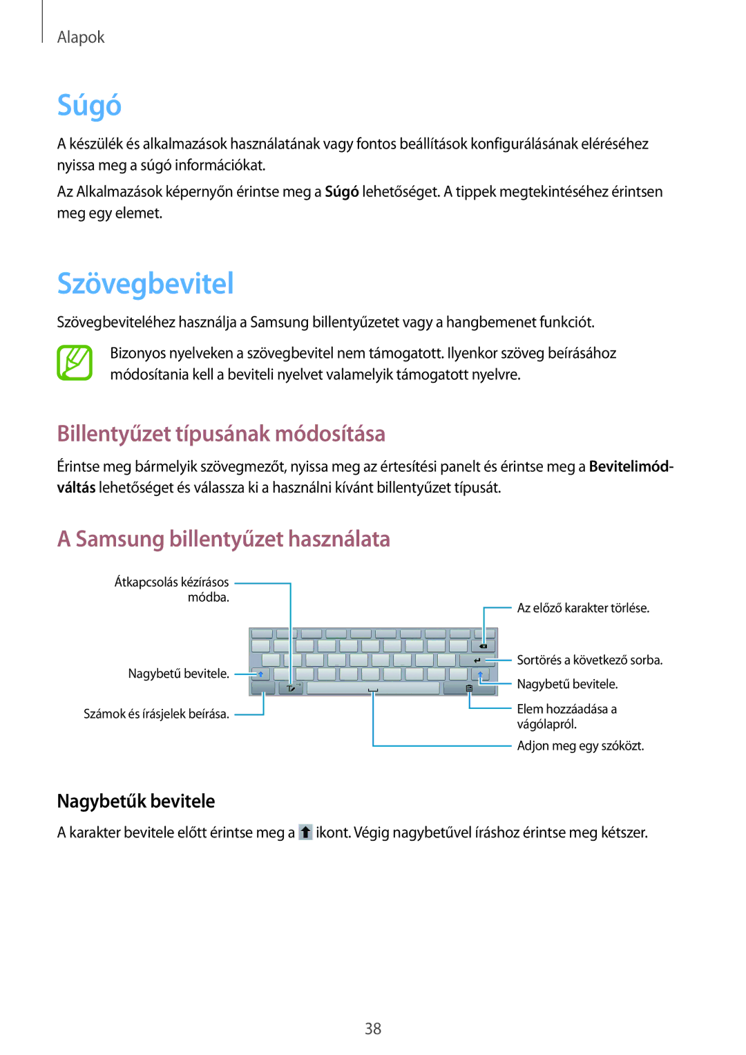 Samsung GT-N8010ZWAXEH manual Súgó, Szövegbevitel, Billentyűzet típusának módosítása, Samsung billentyűzet használata 