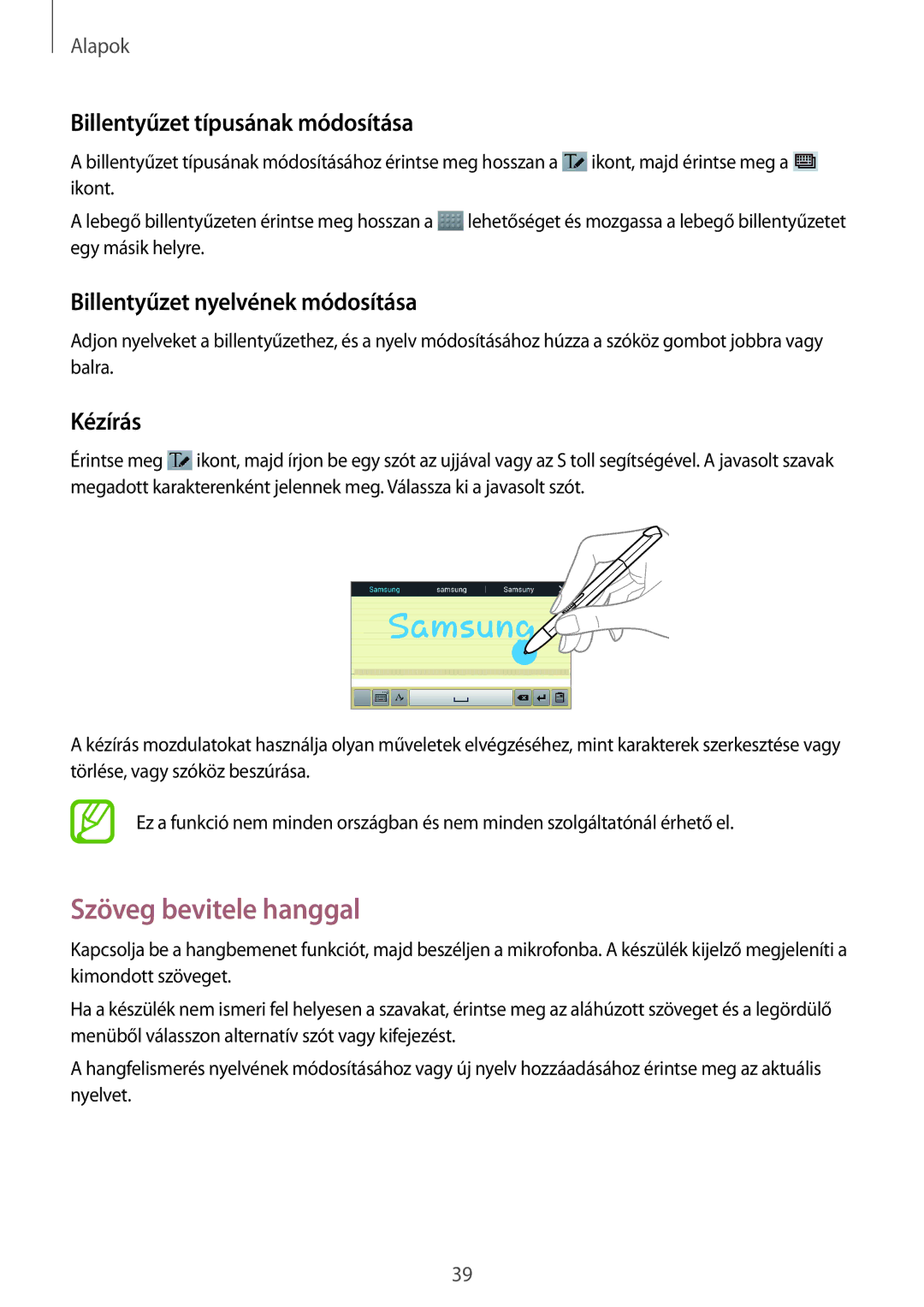 Samsung GT-N8010ZWXXEH manual Szöveg bevitele hanggal, Billentyűzet típusának módosítása, Billentyűzet nyelvének módosítása 